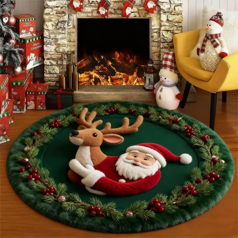Christmas Santa 3D Effect Rug | Non-Slip Plush Holiday Floor Mat | Festive Faux Cashmere Winter Carpet