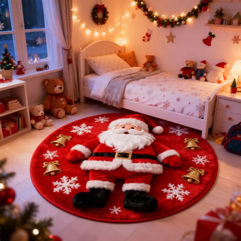 Christmas Santa 3D Effect Rug | Non-Slip Plush Holiday Floor Mat | Festive Faux Cashmere Winter Carpet