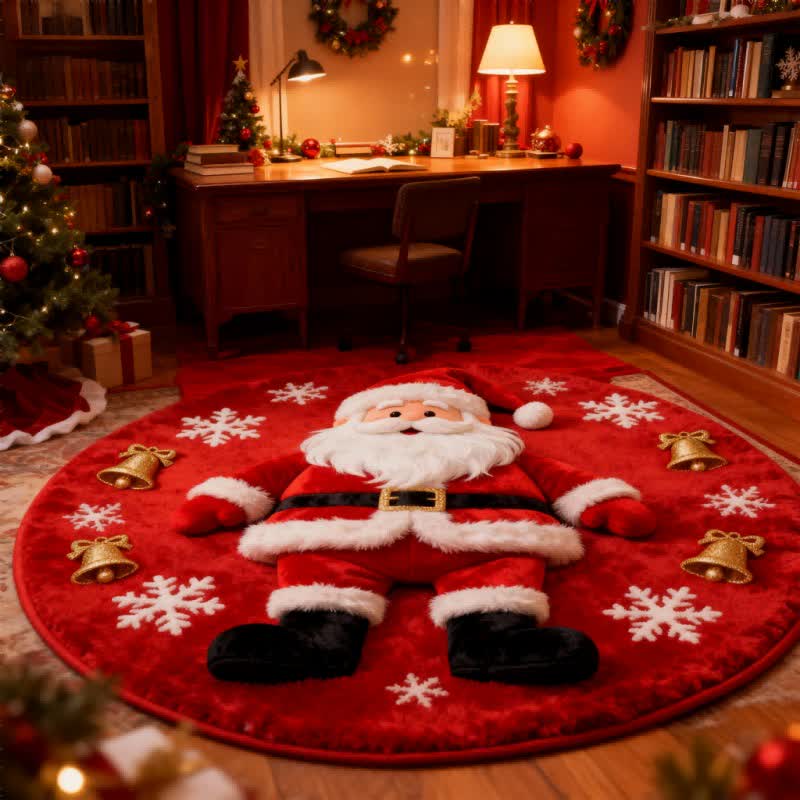 Christmas Santa 3D Effect Rug | Non-Slip Plush Holiday Floor Mat | Festive Faux Cashmere Winter Carpet