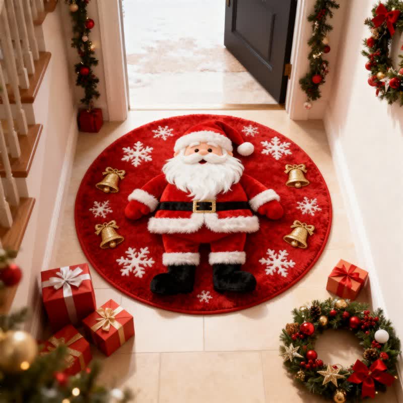 Christmas Santa 3D Effect Rug | Non-Slip Plush Holiday Floor Mat | Festive Faux Cashmere Winter Carpet