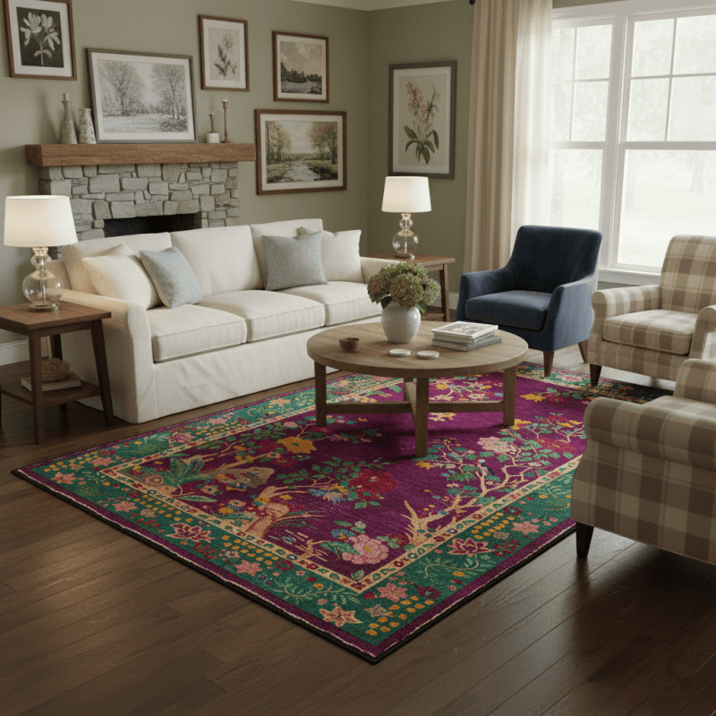 Vintage Floral Washable Area Rug | Decorative Foldable Non-Slip Carpet | Soft Polyester Living Room Rug | Elegant Home Décor
