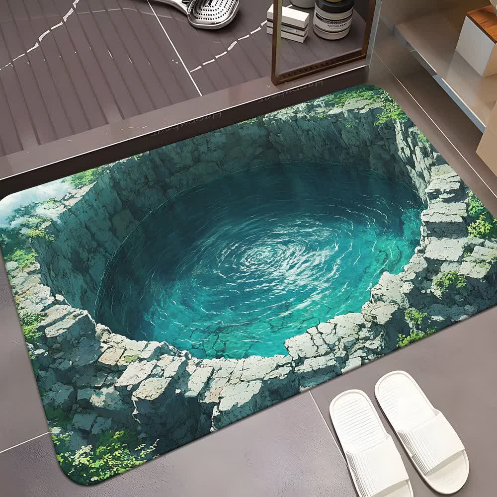 3D Cave Landscape Area Rug | Non-Slip Nature Scene Floor Carpet | Realistic Waterfall Effect Polyester Rug