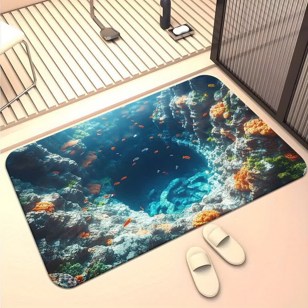 3D Cave Landscape Area Rug | Non-Slip Nature Scene Floor Carpet | Realistic Waterfall Effect Polyester Rug