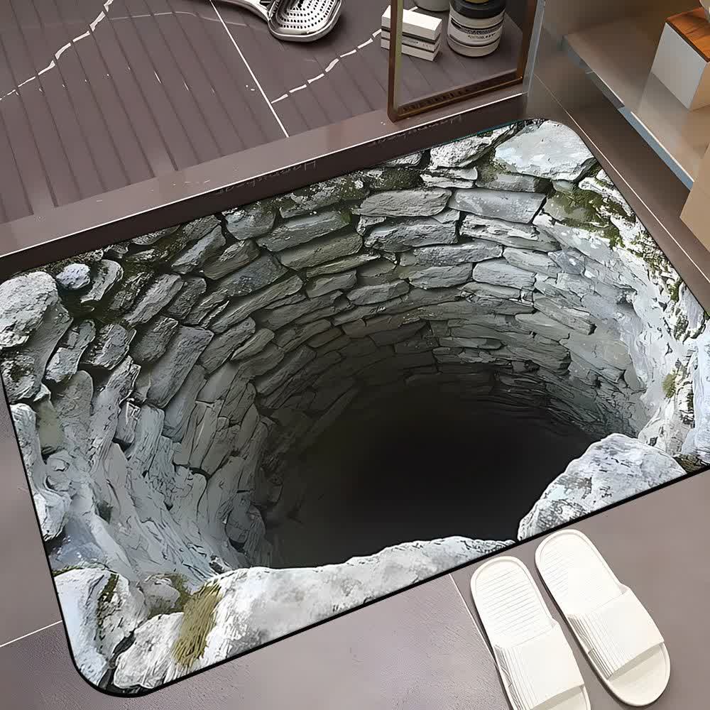 3D Cave Landscape Area Rug | Non-Slip Nature Scene Floor Carpet | Realistic Waterfall Effect Polyester Rug