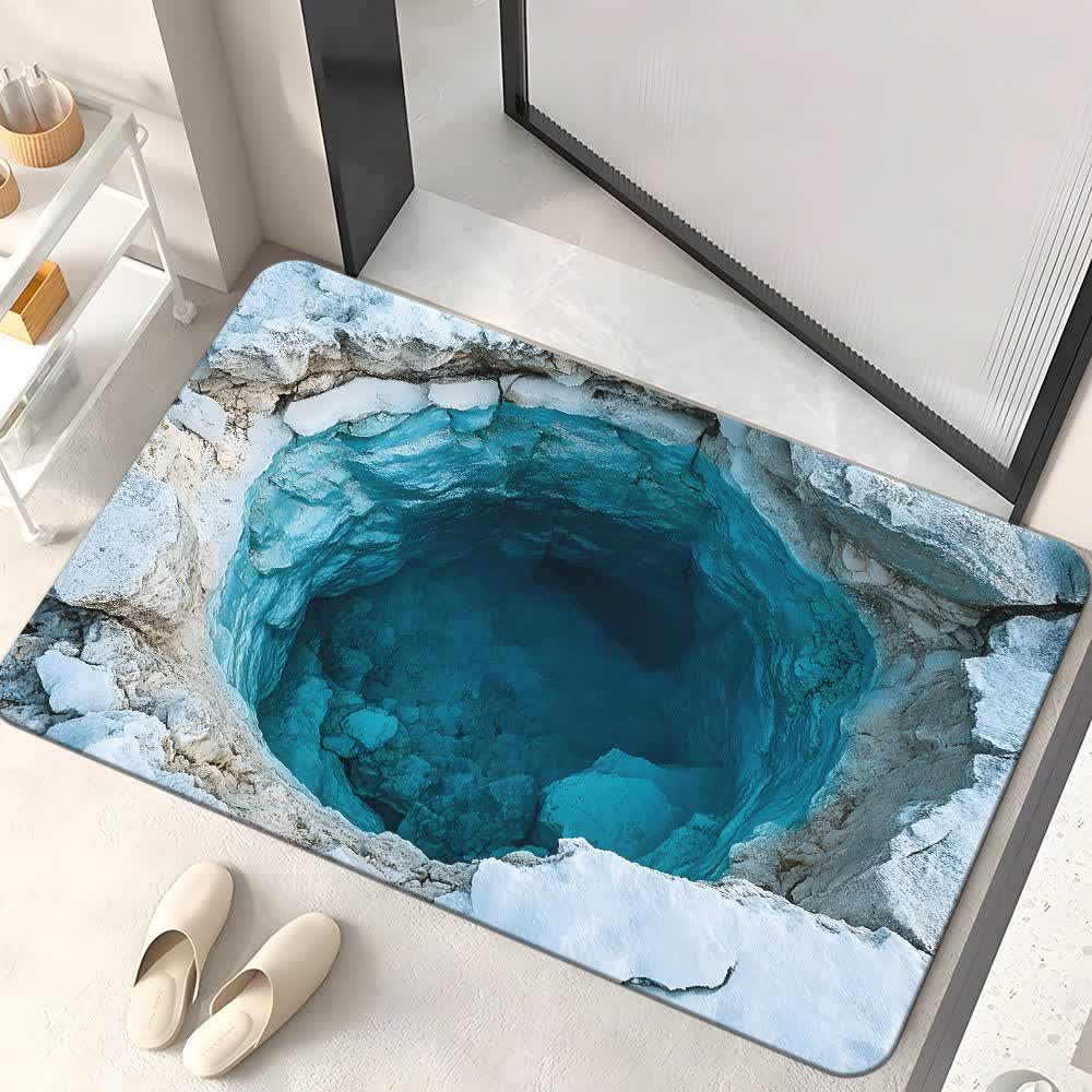 3D Cave Landscape Area Rug | Non-Slip Nature Scene Floor Carpet | Realistic Waterfall Effect Polyester Rug