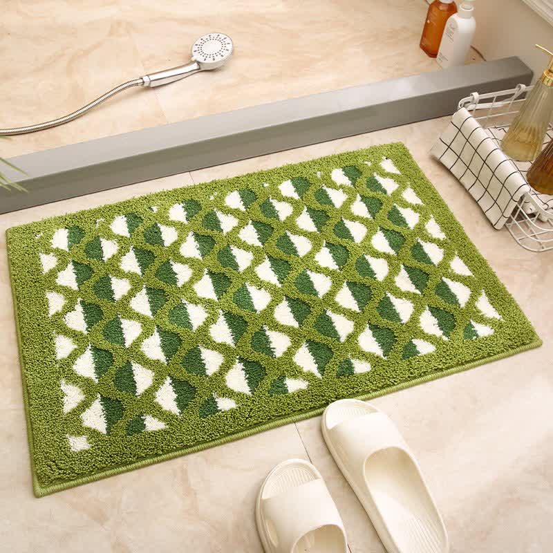 Geometric Jacquard Non-Slip Bath Mat | Soft Quick-Dry Microfiber Bathroom Rug | Absorbent Plush Floor Mat