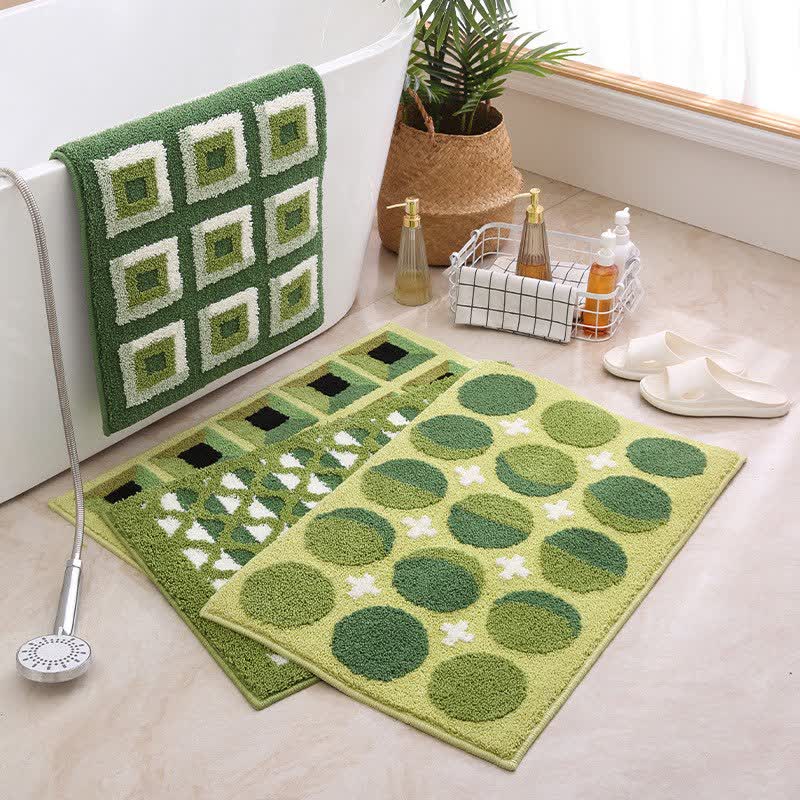 Geometric Jacquard Non-Slip Bath Mat | Soft Quick-Dry Microfiber Bathroom Rug | Absorbent Plush Floor Mat