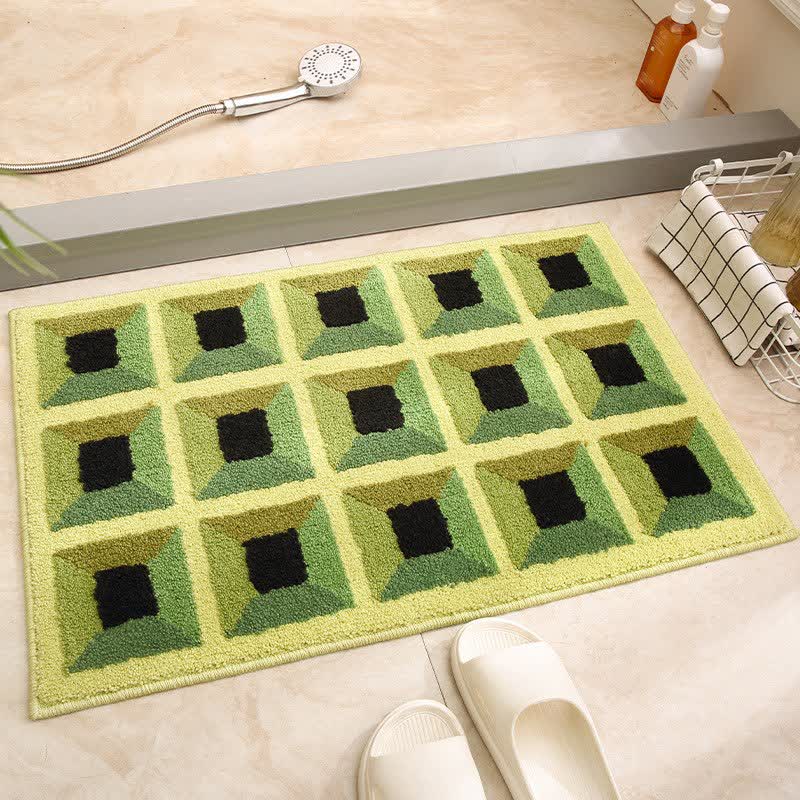 Geometric Jacquard Non-Slip Bath Mat | Soft Quick-Dry Microfiber Bathroom Rug | Absorbent Plush Floor Mat
