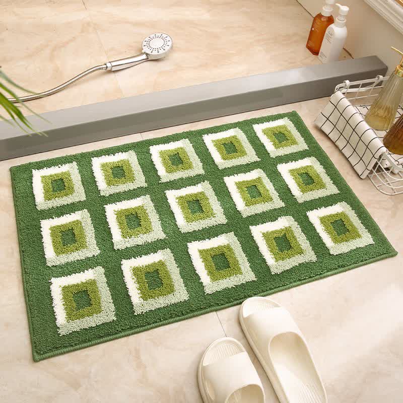Geometric Jacquard Non-Slip Bath Mat | Soft Quick-Dry Microfiber Bathroom Rug | Absorbent Plush Floor Mat