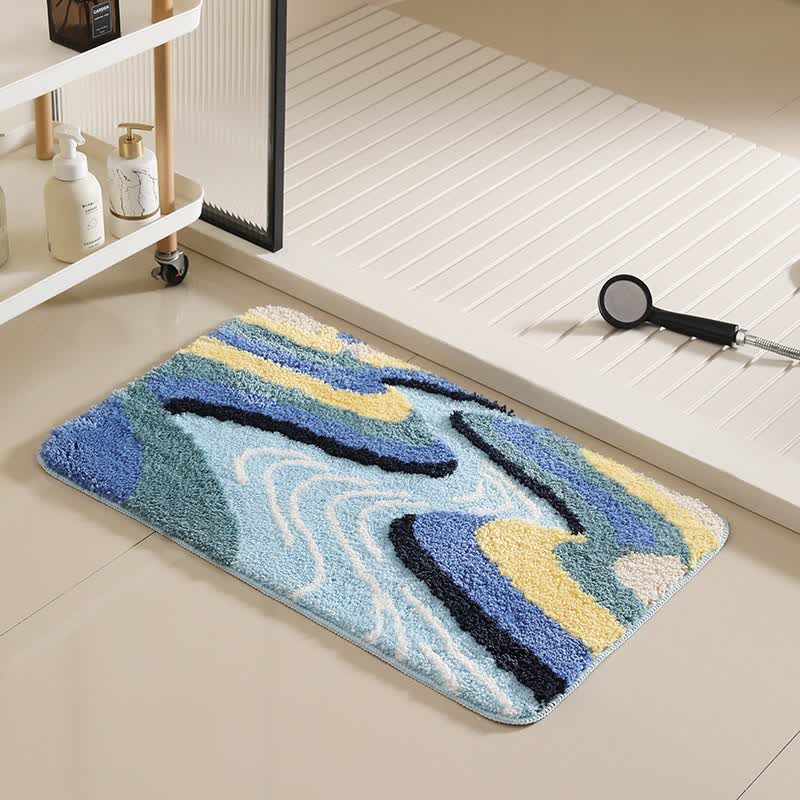 Mountain River Inspired Non-Slip Bath Mat | Quick-Dry Plush Microfiber Bathroom Rug | Absorbent Washable Polyester Bath Carpet | Nature Design