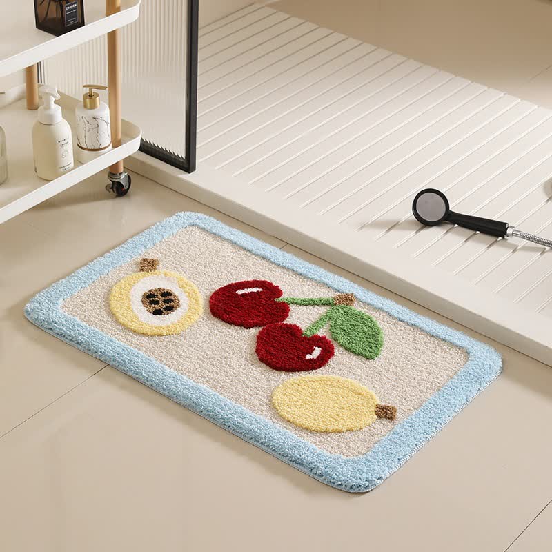 Fun Fruit Non-Slip Bath Mat | Soft Quick-Dry Microfiber Bathroom Rug | Absorbent Colorful Fruit Floor Mat