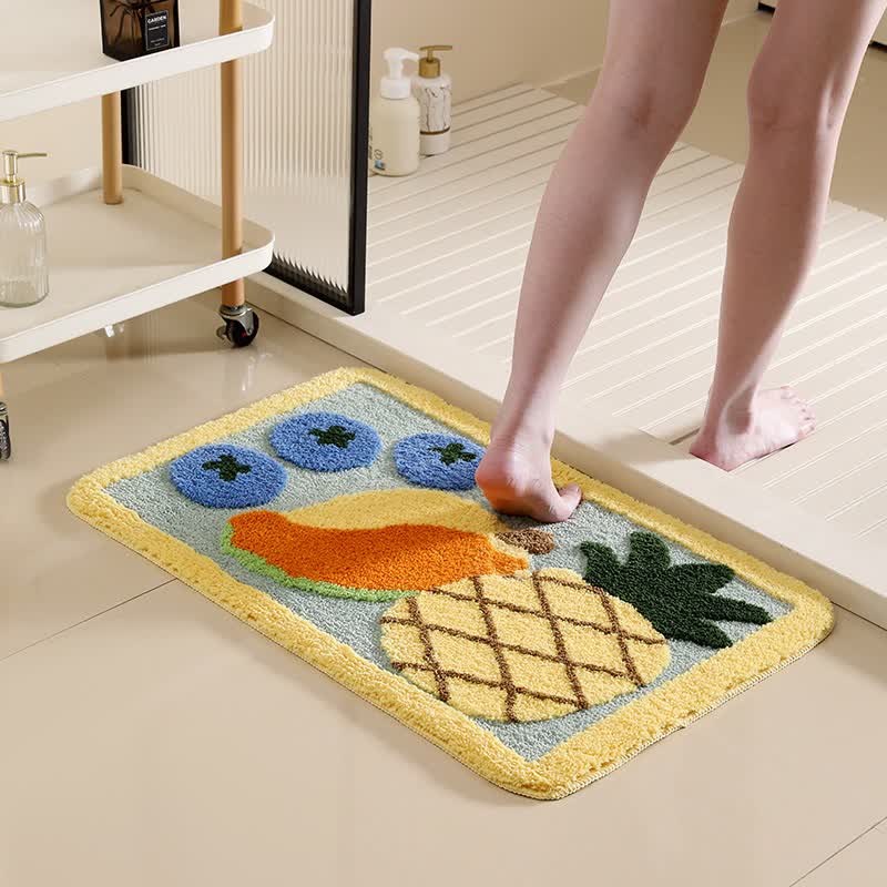 Fun Fruit Non-Slip Bath Mat | Soft Quick-Dry Microfiber Bathroom Rug | Absorbent Colorful Fruit Floor Mat