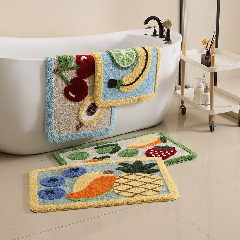 Fun Fruit Non-Slip Bath Mat | Soft Quick-Dry Microfiber Bathroom Rug | Absorbent Colorful Fruit Floor Mat