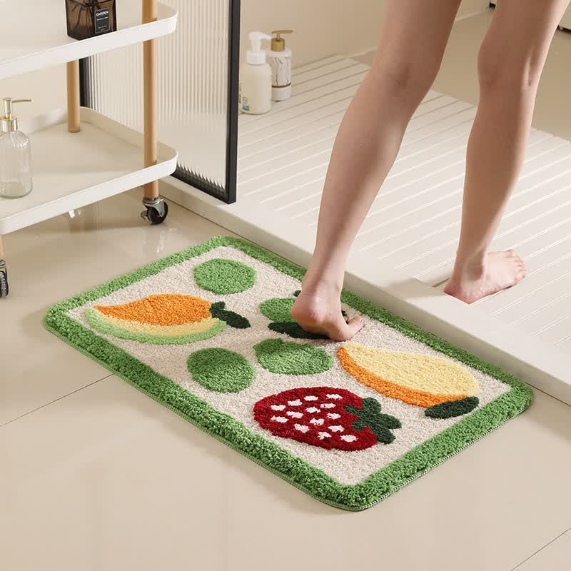 Fun Fruit Non-Slip Bath Mat | Soft Quick-Dry Microfiber Bathroom Rug | Absorbent Colorful Fruit Floor Mat