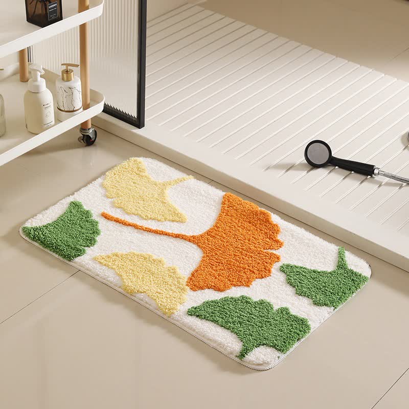 Green Botanical Non-Slip Bath Mat | Soft Quick-Dry Microfiber Bathroom Rug | Absorbent Floral & Leaf Floor Mat