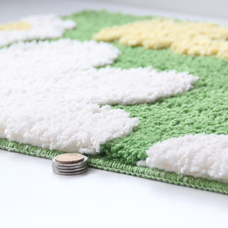 Green Botanical Non-Slip Bath Mat | Soft Quick-Dry Microfiber Bathroom Rug | Absorbent Floral & Leaf Floor Mat