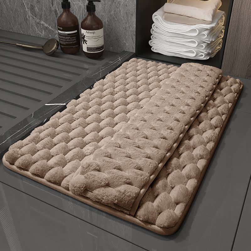 Solid Color Absorbent Bath Mat | Plush Non-Slip Bathroom Rug with Foot Wipe Strap | Quick-Dry Polyester Bath Carpet | Modern Bathroom Décor