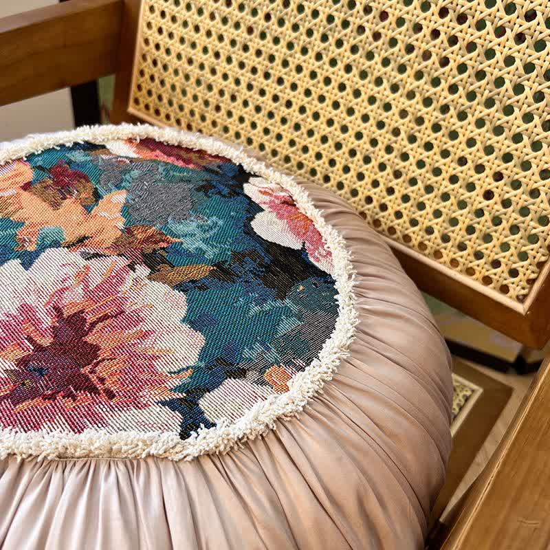 Poppy Floral Throw Pillow with Ruffled Edge | French-Inspired Decorative Cushion | Soft Polyester Cushion with Polypropylene Cotton Filling | Sofa, Bed & Living Room Accent