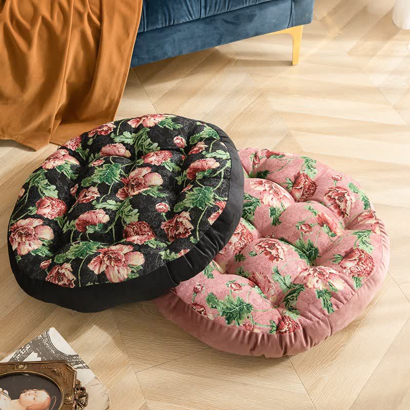 Romantic Floral Floor Chair Cushion | Vintage Pink Floral Seat Pad | Plush PP Cotton Floor Pillow | 52×52cm Cozy Lounge Cushion