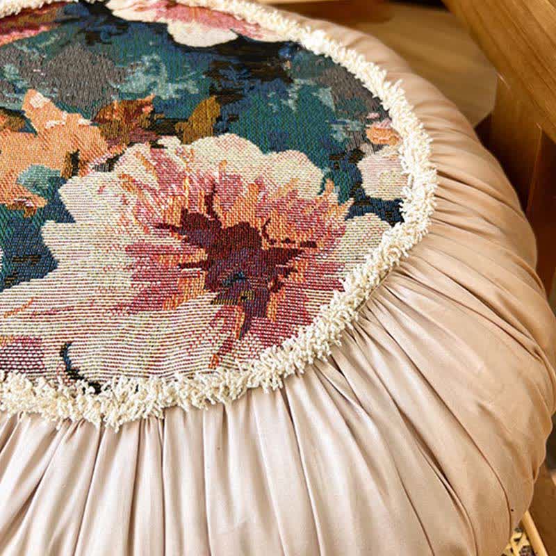 Poppy Floral Throw Pillow with Ruffled Edge | French-Inspired Decorative Cushion | Soft Polyester Cushion with Polypropylene Cotton Filling | Sofa, Bed & Living Room Accent
