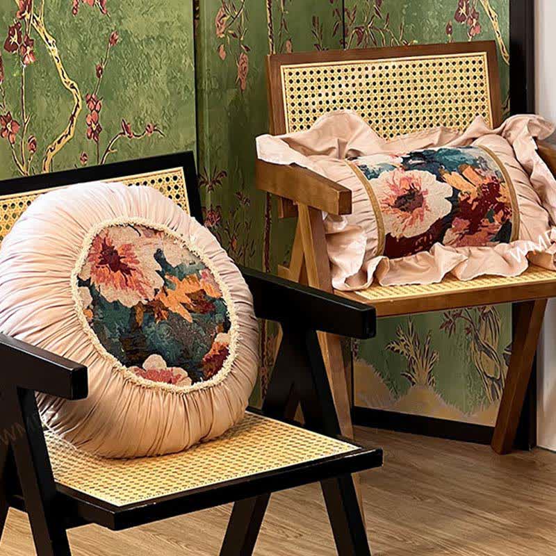 Poppy Floral Throw Pillow with Ruffled Edge | French-Inspired Decorative Cushion | Soft Polyester Cushion with Polypropylene Cotton Filling | Sofa, Bed & Living Room Accent