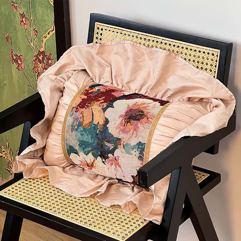 Poppy Floral Throw Pillow with Ruffled Edge | French-Inspired Decorative Cushion | Soft Polyester Cushion with Polypropylene Cotton Filling | Sofa, Bed & Living Room Accent