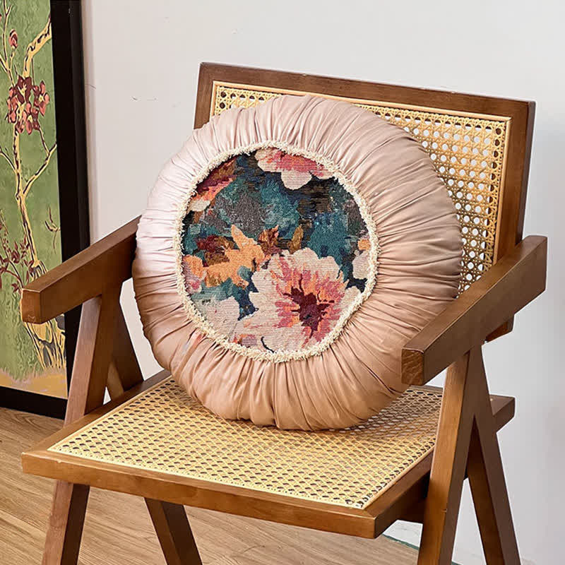 Poppy Floral Throw Pillow with Ruffled Edge | French-Inspired Decorative Cushion | Soft Polyester Cushion with Polypropylene Cotton Filling | Sofa, Bed & Living Room Accent