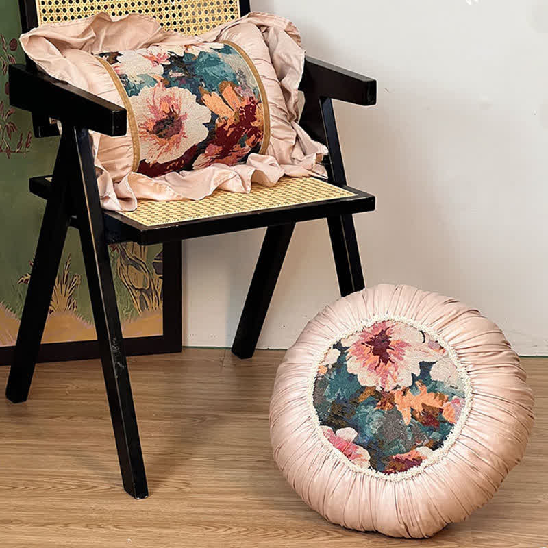 Poppy Floral Throw Pillow with Ruffled Edge | French-Inspired Decorative Cushion | Soft Polyester Cushion with Polypropylene Cotton Filling | Sofa, Bed & Living Room Accent