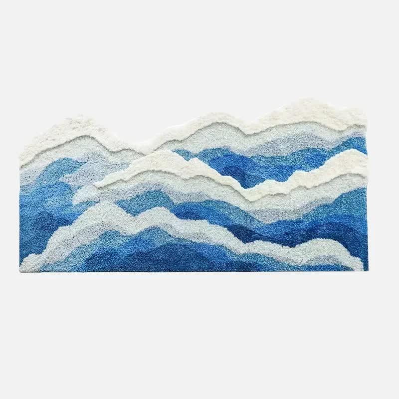 3D Ocean Tide Tufted Bath Rug | Quick Dry Absorbent Non-Slip Bathroom Mat | Wave Design Polyester Floor Rug