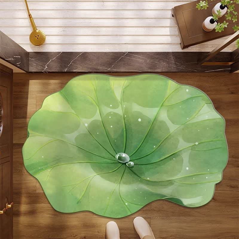Lotus Leaf Diatom Mud Bath Mat | Absorbent Non-Slip Bathroom Rug | Dewy Nature-Inspired Quick-Dry Bath Carpet | Decorative Bathroom Décor