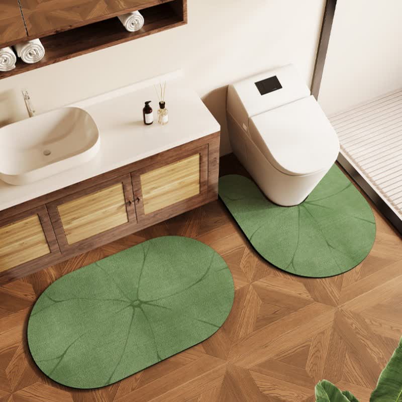 Lotus Leaf Diatom Mud Bath Mat | Quick Dry Anti-Slip Bathroom Rug Set | Water Absorbent Floor Mat for Bathroom & Toilet