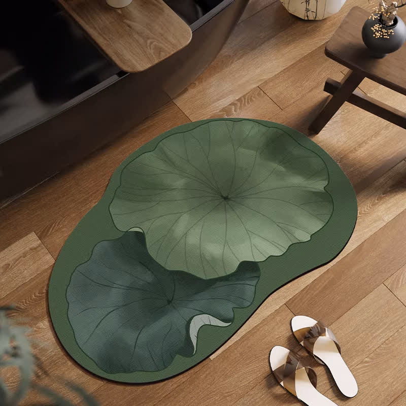 Lotus Leaf Diatom Mud Bath Mat | Absorbent Non-Slip Bathroom Rug | Nature-Inspired Quick-Dry Bath Carpet | Decorative Lotus Leaf Design