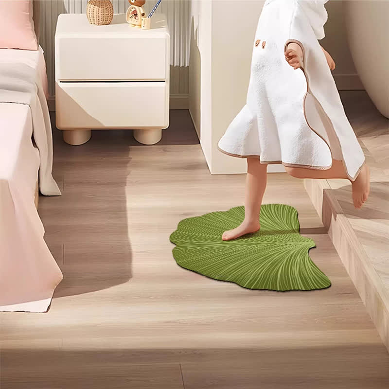 Botanical Ginkgo Leaf Diatom Mud Bath Mat | Quick Dry Anti-Slip Bathroom Rug | Water Absorbent Botanical Floor Mat