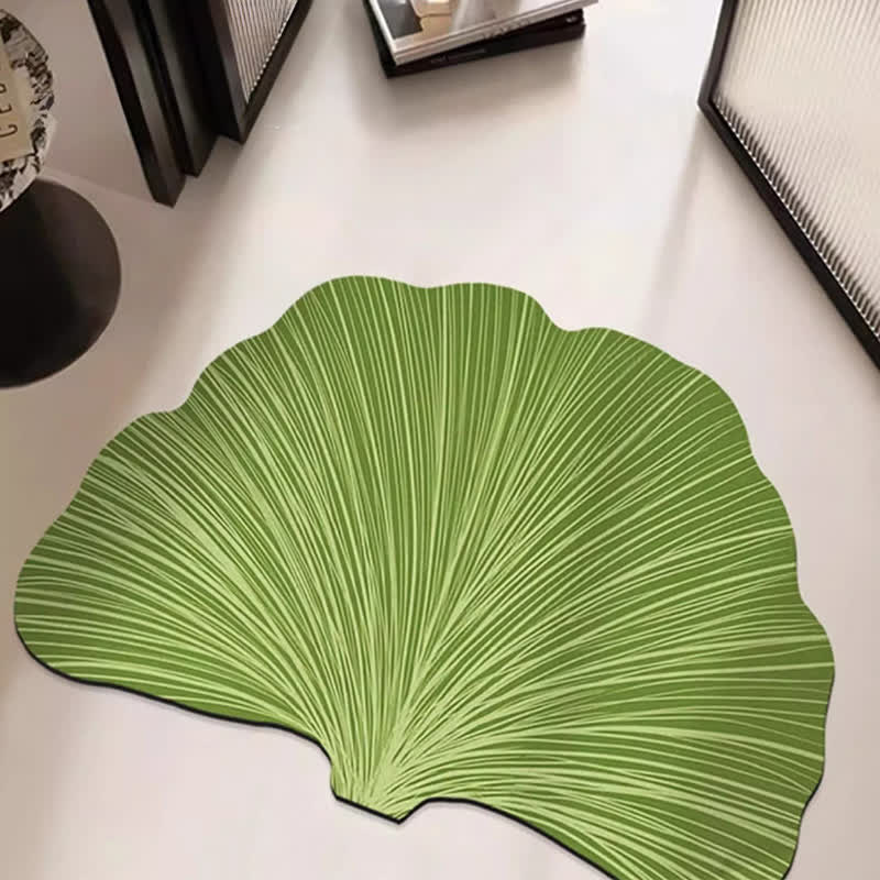 Botanical Ginkgo Leaf Diatom Mud Bath Mat | Quick Dry Anti-Slip Bathroom Rug | Water Absorbent Botanical Floor Mat