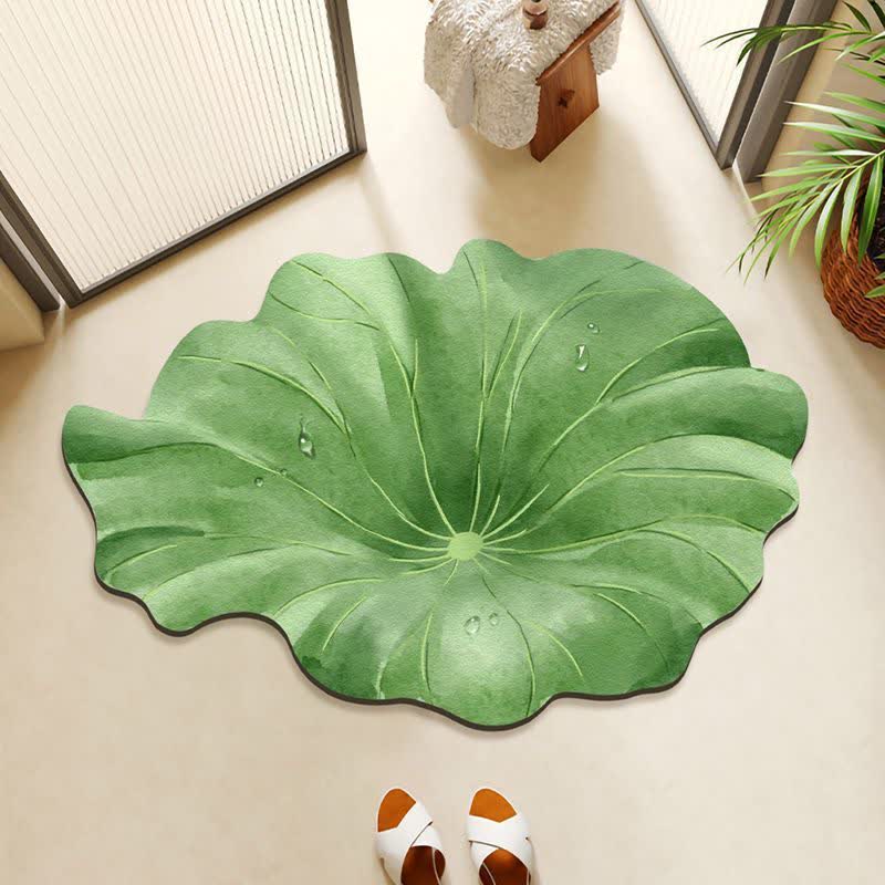 Lotus Leaf Bath Mat with Water Drop Design | Quick Dry Anti-Slip Bathroom Rug | Diatom Mud Absorbent Floor Mat