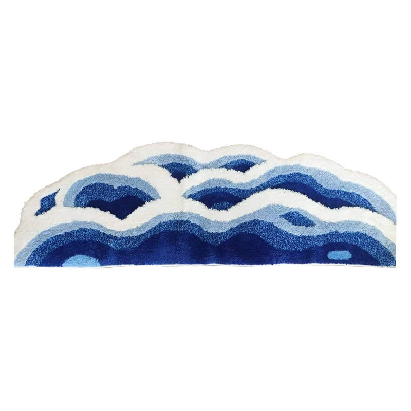 3D Ocean Wave Tufted Bath Rug | Absorbent Non-Slip Bathroom Mat | Quick-Dry Coastal Style Polyester Bath Carpet | Decorative Home Rug