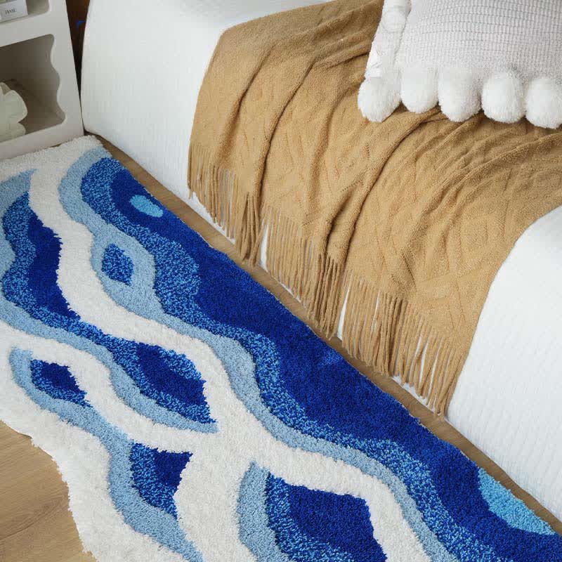 3D Ocean Wave Tufted Bath Rug | Absorbent Non-Slip Bathroom Mat | Quick-Dry Coastal Style Polyester Bath Carpet | Decorative Home Rug