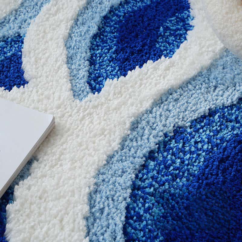 3D Ocean Wave Tufted Bath Rug | Absorbent Non-Slip Bathroom Mat | Quick-Dry Coastal Style Polyester Bath Carpet | Decorative Home Rug