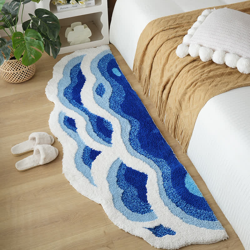 3D Ocean Wave Tufted Bath Rug | Absorbent Non-Slip Bathroom Mat | Quick-Dry Coastal Style Polyester Bath Carpet | Decorative Home Rug