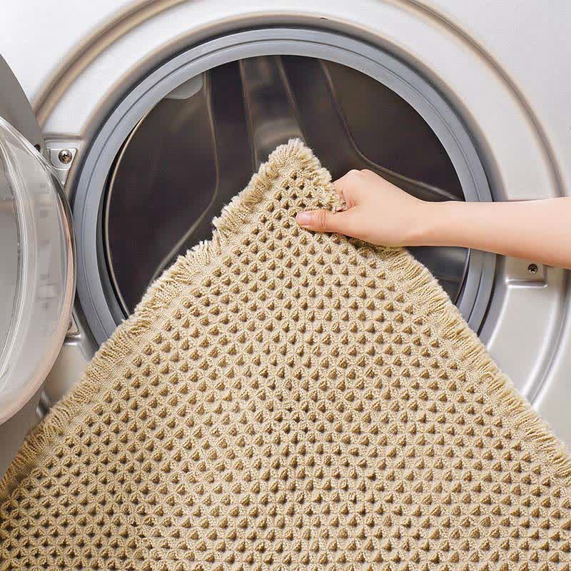 Minimalist Waffle Bath Mat | Soft Absorbent Tassel Bathroom Rug | Textured Non-Slip Style Polyester Bath Carpet | Modern Bathroom Décor