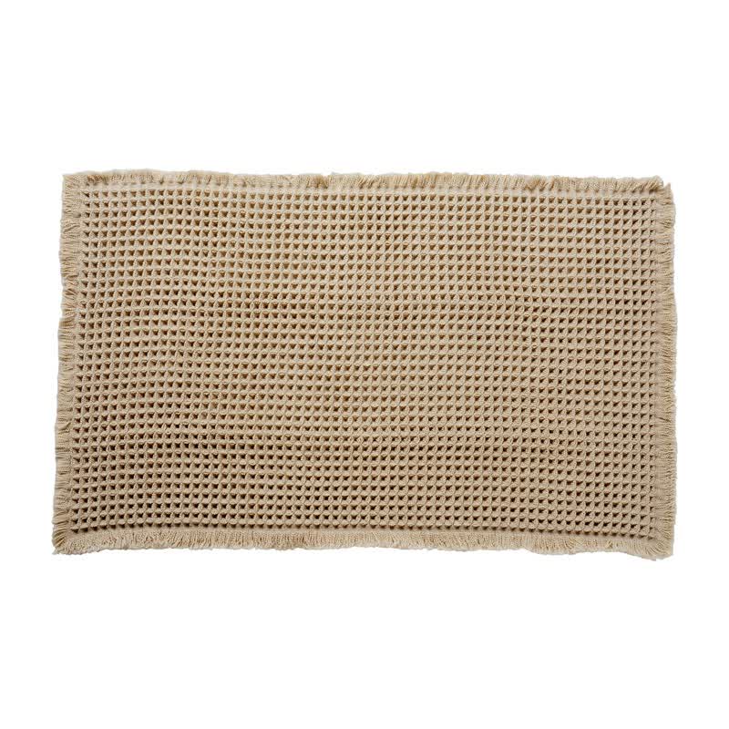 Minimalist Waffle Bath Mat | Soft Absorbent Tassel Bathroom Rug | Textured Non-Slip Style Polyester Bath Carpet | Modern Bathroom Décor
