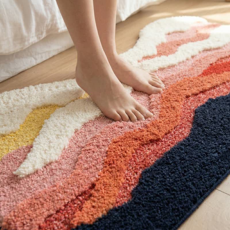 Abstract Wave Shaped Flocked Area Rug | Soft Non-Slip Polyester Floor Carpet | Modern Artistic Living Room Bedroom Rug  2. Optimized Descr