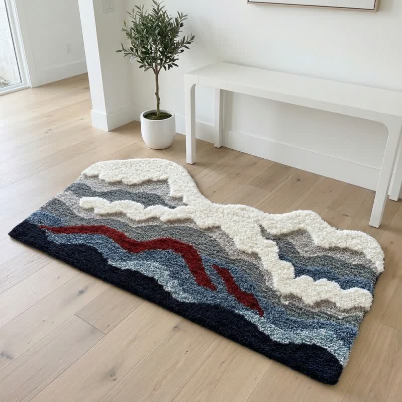 Abstract Wave Shaped Flocked Area Rug | Soft Non-Slip Polyester Floor Carpet | Modern Artistic Living Room Bedroom Rug  2. Optimized Descr