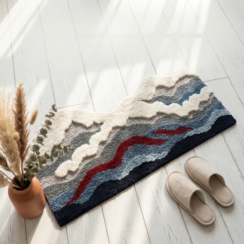 Abstract Wave Shaped Flocked Area Rug | Soft Non-Slip Polyester Floor Carpet | Modern Artistic Living Room Bedroom Rug  2. Optimized Descr
