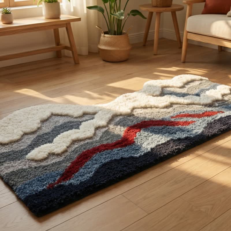 Abstract Wave Shaped Flocked Area Rug | Soft Non-Slip Polyester Floor Carpet | Modern Artistic Living Room Bedroom Rug  2. Optimized Descr
