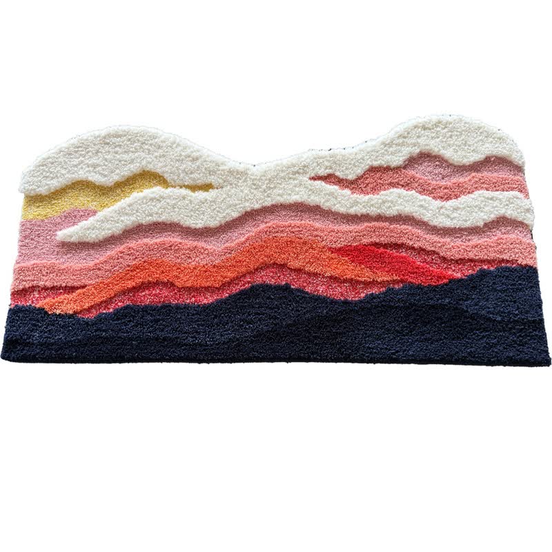 Abstract Wave Shaped Flocked Area Rug | Soft Non-Slip Polyester Floor Carpet | Modern Artistic Living Room Bedroom Rug  2. Optimized Descr