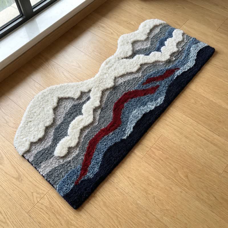 Abstract Wave Shaped Flocked Area Rug | Soft Non-Slip Polyester Floor Carpet | Modern Artistic Living Room Bedroom Rug  2. Optimized Descr