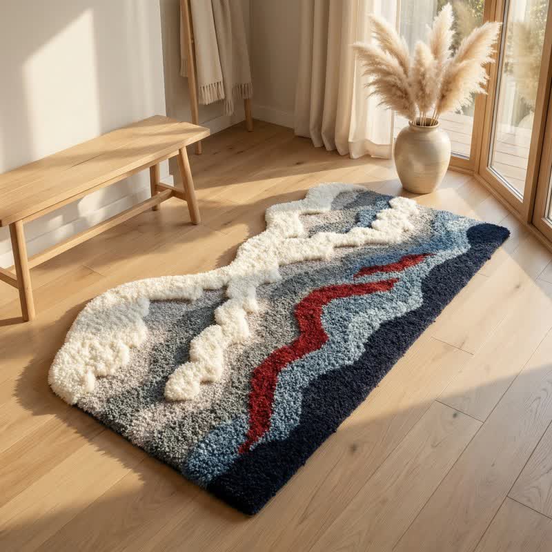 Abstract Wave Shaped Flocked Area Rug | Soft Non-Slip Polyester Floor Carpet | Modern Artistic Living Room Bedroom Rug  2. Optimized Descr