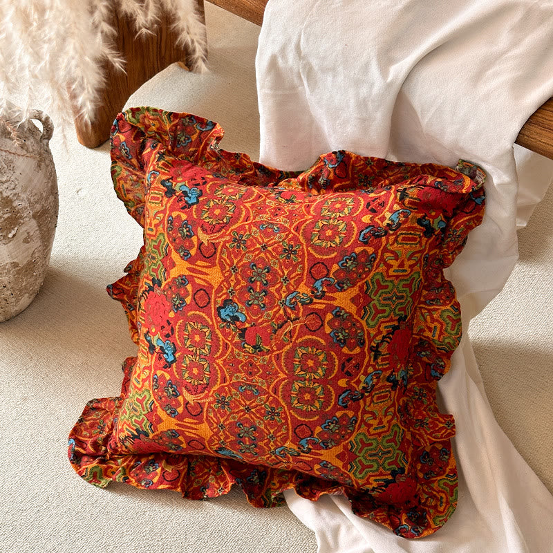 Moroccan Geometric Ruffle Throw Pillow | Boho Chic Decorative Cushion with Tassels | Soft Polyester PP Cotton Pillow | Sofa, Bedroom & Global Style Accent (45×45cm)
