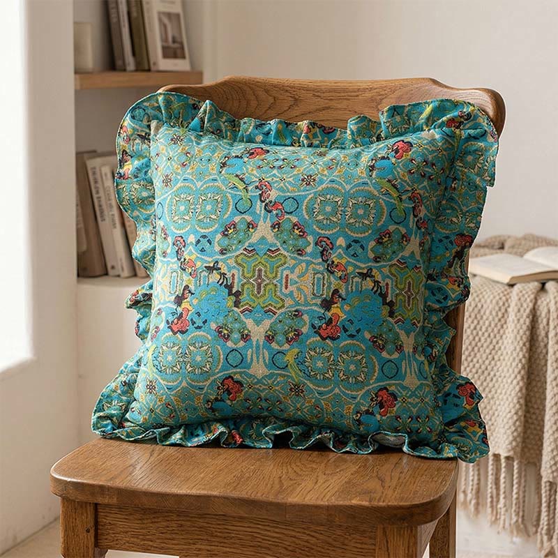 Moroccan Geometric Ruffle Throw Pillow | Boho Chic Decorative Cushion with Tassels | Soft Polyester PP Cotton Pillow | Sofa, Bedroom & Global Style Accent (45×45cm)